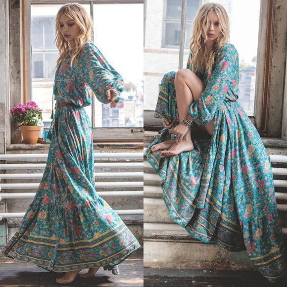 Spell designs folk town blouse turquoise S unicorn - Picture 2 of 8